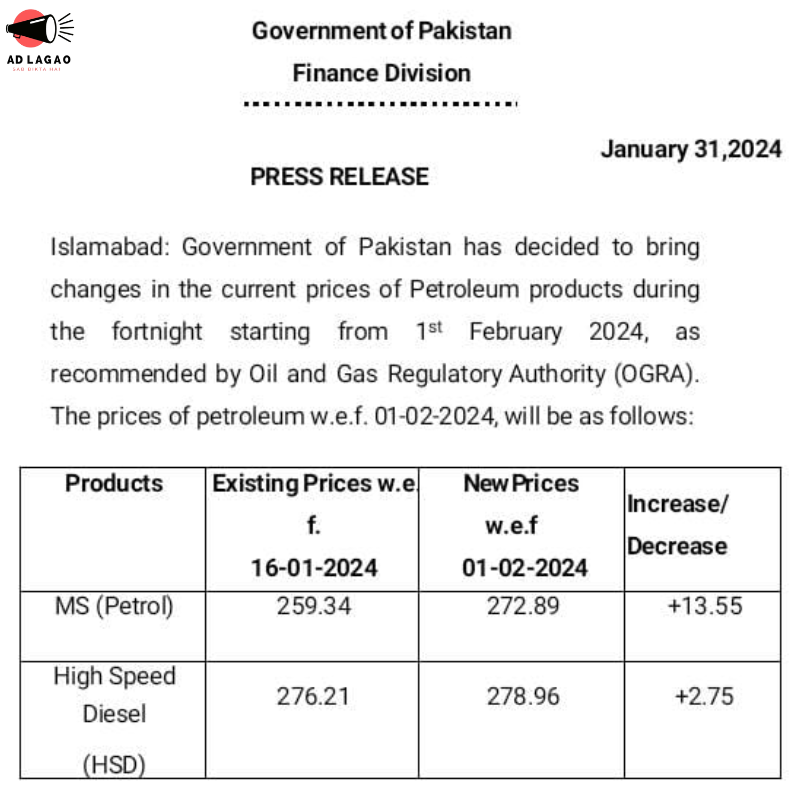 price of petrol new notice